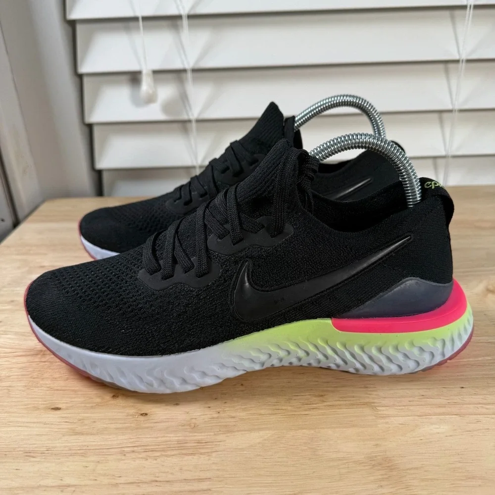 Nike Epic React Flyknit 2 Sneakers Mens Black Low Top Running Athletic Shoes - 8